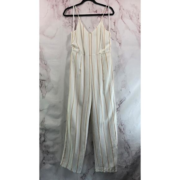 Anthropologie Jumpsuit Womens 8 Medium Linen Pinstripe Tank Essential - Picture 1 of 13